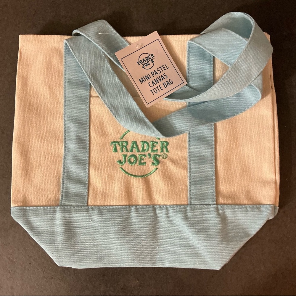 Trader Joe's Pink, Blue and Mint Tote Bag Set of 3 - Picture 4 of 4